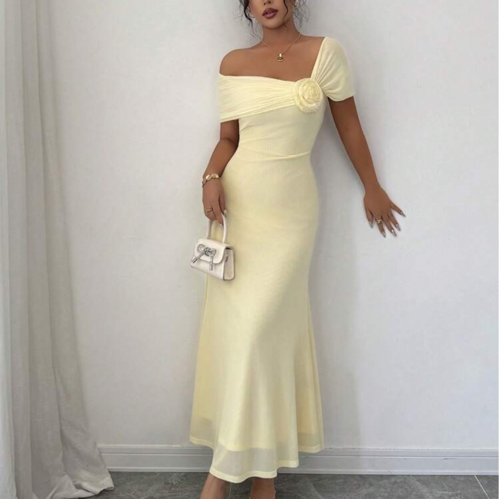 Elegant Yellow Off-Shoulder Evening Dress